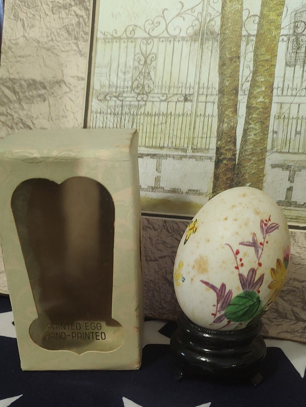 Vintage/Hand-Painted Floral Decorative Egg with Stand - Picture 3 of 6